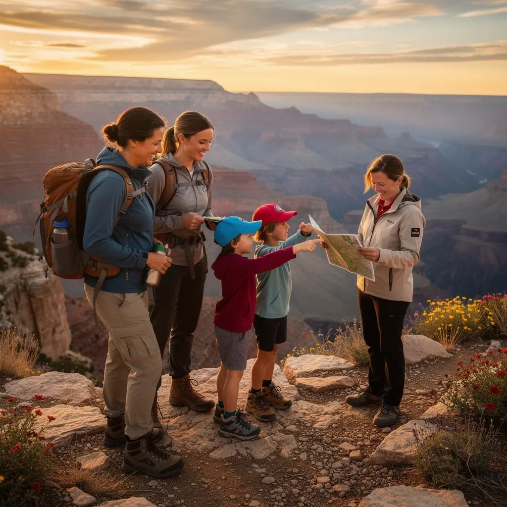 Grupa turystów cieszących się wspinaczką w pięknej, naturalnej scenerii.
